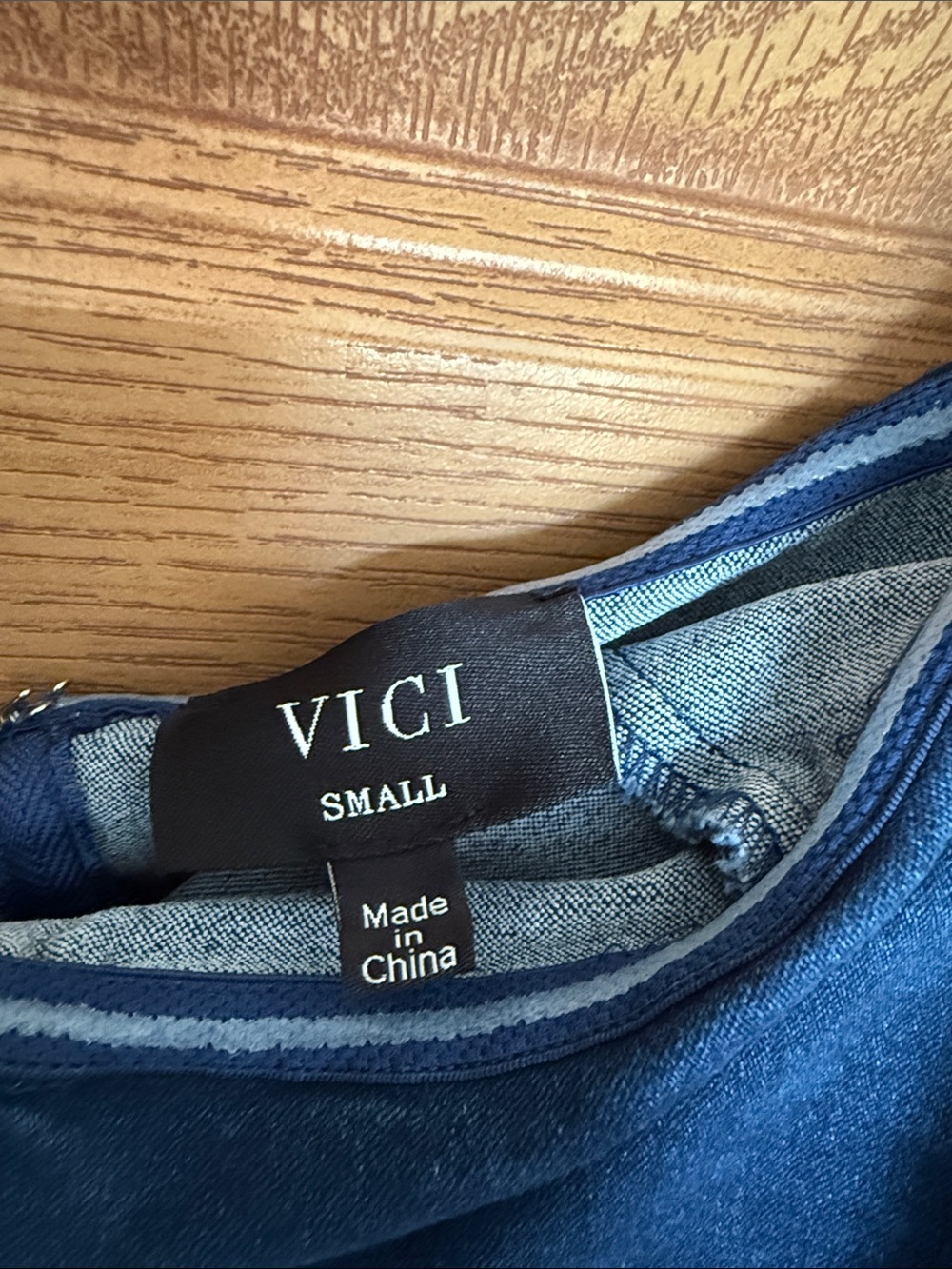 Vici Dark Blue Denim Ruffle-Trim Wide-Leg Jumpsuit - Picture 2 of 3